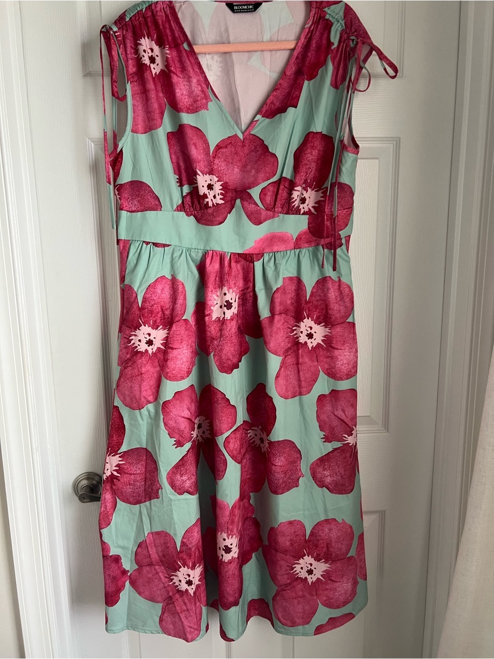 BloomChic Mint & Hot Pink Floral Tie-Shoulder Midi Dress